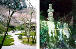 光明禅寺の庭（左）と伝衣塔（右）（10KB）
