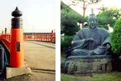 思案橋（左）と綱敷天神像（右）（7KB）